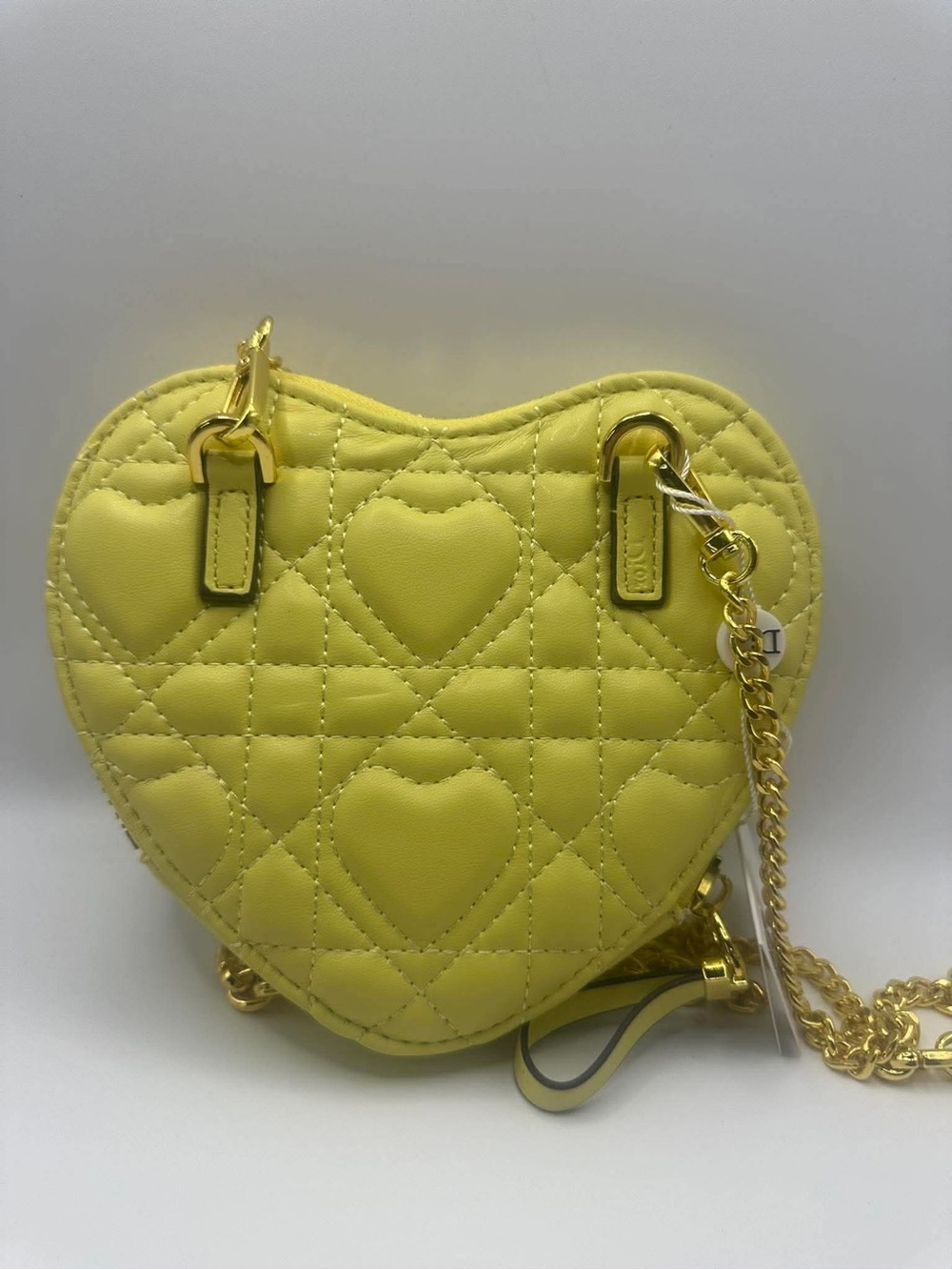Yellow Quilted Heart Crossbody with Gold Chain